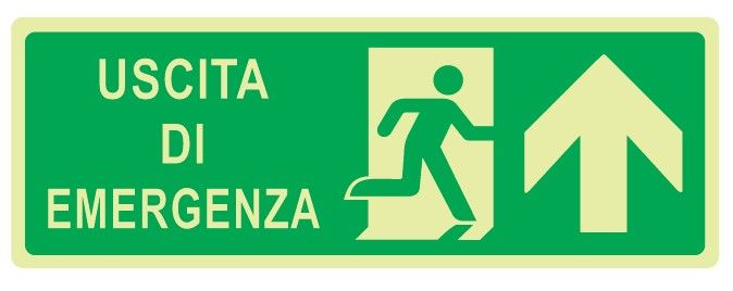Cartello Luminescente in All. 350x125 mm USCITA DI EMERGENZA CON FRECCIA VERSO L'ALTO